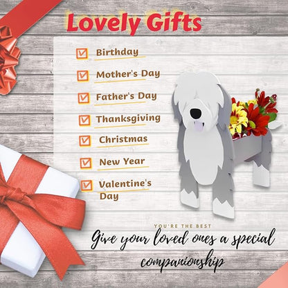 English Shepherd Dog Planter Pots, 9.45 x 6.38 x 13.39 Inches | Dog Flower Pot, Cute Animal Shaped Plant Pot, Gifts for Women & Pet Lovers, Indoor Outdoor Garden Home Office Decor
