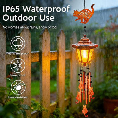 Cat Solar Wind Chimes for Outside, Birthday Gifts for Mom Women Grandma Mother's Day Memorial, 34-Inch Windchimes with Wind Spinner, Outdoor Hanging Solar Lights Waterproof Garden Decor Yard, 2 Pack