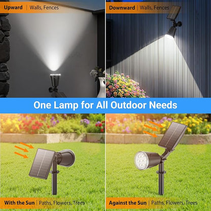 Solar Spot Lights Outdoor, 1000LM Big Adjustable Solar Lights Outdoor Waterproof, 2-in-1 Solar Powered Spotlights Landscape Lighting for Garden, Yard, Pathway, Tree, Flag (4P, Cool White)