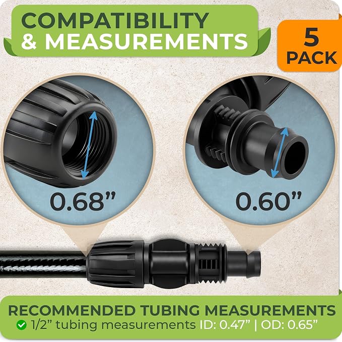 Carpathen Drip Irrigation Parts - 6PCS 1/2 to 1/2 inch Couplers for Quick Connect Drip Irrigation System - Leak Free Coupling Connectors for 1/2" Tubing