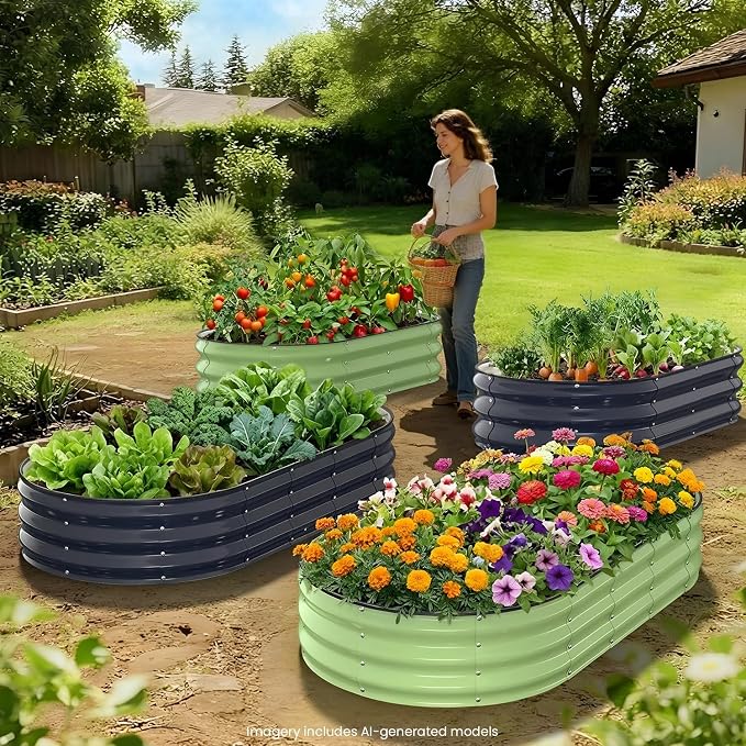 Raised Garden Bed 6×3×1 FT, Galvanized Metal Raised Planter Box Decorative Vegetable & Herb Planting Container for Lawn Border Patio BBQ Area Landscape Path Outdoor Midnight Blue