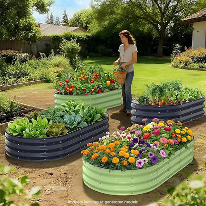 Raised Garden Bed 6×3×1 FT, Galvanized Metal Raised Planter Box Decorative Vegetable & Herb Planting Container for Lawn Border Patio BBQ Area Landscape Path Outdoor Midnight Blue