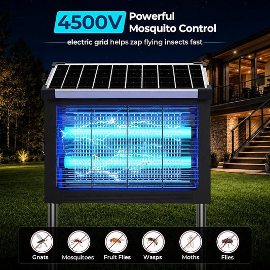 Solar Bug Zapper Outdoor Waterproof, Mosquito Zapper USB-C Rechargeable Solar Bug Zapper Outdoor, 4500V Electric Bug Zapper, Mosquito Trap Fly Zapper Killer for Patio Garden Backyard Camping Garage