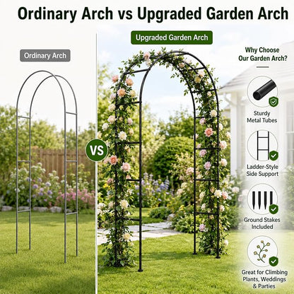 SUNLPH Thickness Metal Garden Arch Trellis for Climbing Plants, Rustproof, Black, 4.6x8.2 or 7.2x6.9 Ft, Wedding Arbor Archway for Bridal Party Flower Decoration