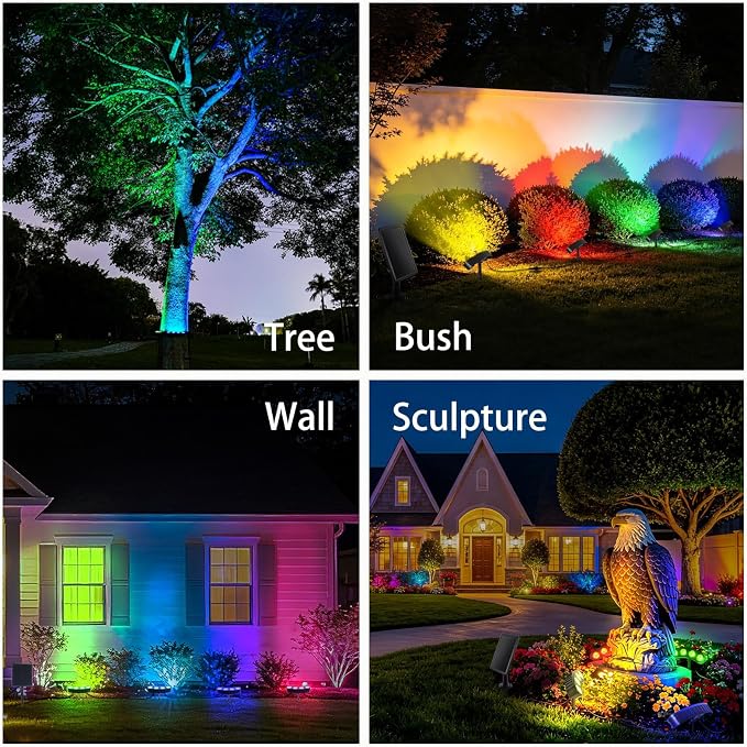 Sublume Solar Tree Lights Outdoor RGBW Color Changing with 6 Lighting Modes, Palm Tree Ring Uplights with 4000mAh Battery, 3-in-1(Stake/Tie/), IP65 Waterproof, Landscape Spotlight for Garden