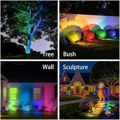 Sublume Solar Tree Lights Outdoor RGBW Color Changing with 6 Lighting Modes, Palm Tree Ring Uplights with 4000mAh Battery, 3-in-1(Stake/Tie/), IP65 Waterproof, Landscape Spotlight for Garden