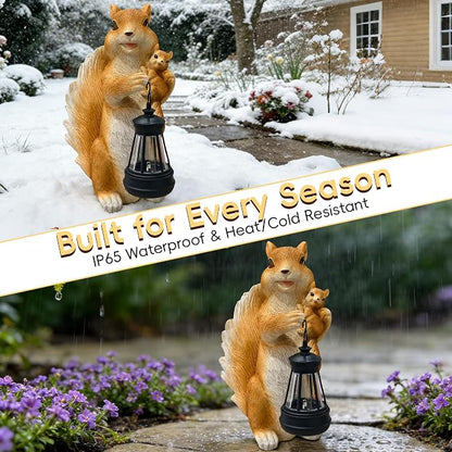 7.8" Solar Garden Squirrel Resin Statues with LED Light | Cute Animal Figurine Outdoor Indoor Decor for Patio Yard Balcony Perfect Mother‘s Day Birthday Housewarming Gift for Women