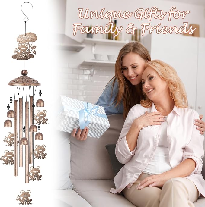 Romart Frog Wind Chimes for Outside, Frog Gifts for Women Men Mom Wife Grandma Birthday Sympathy Memorial Windchimes for Outdoors Indoors, Garden, Patio, Home, Porch, Yard Decorations