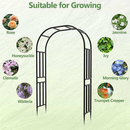 BUKLIYN Garden Arch - 63" L x 95" H Heavy Duty Black Metal Arbor, Powder Coated Rustproof Finish, Trellis for Climbing Roses Ivy Clematis