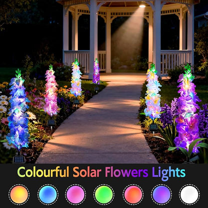 MRHEPHAESTUS Solar Garden Lights, Delphinium Flowers 2 Pack 40 LEDs, Waterproof Outdoor Lights Two Lighting Modes for Wedding Party Garden Yard Patio Lawn Decor and Gift for Mother