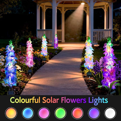 MRHEPHAESTUS Solar Garden Lights, Solar Delphinium Flowers Lights 8 Pack 160 LEDs, Waterproof Outdoor Light Two Lighting Modes for Wedding Party Garden Yard Patio Lawn Decor and Gift for Mother