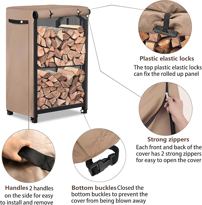 17 Inch Firewood Rack Cover,Heavy Duty 600D Waterproof Outdoor Firewood Storage Rack Cover,Wood Rack Cover for 2-Tiers Small Log Holders for Firewood.(14" D x 17" W x 30" H,Cover Only)