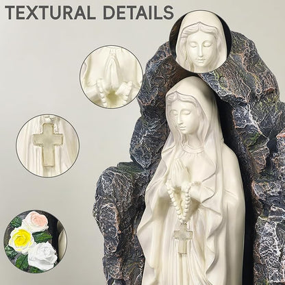 Solar Virgin Mary Garden Statue 18.7" H - Outdoor Blessed Mother Sculpture with Warm Light, Hand Painted Resin Religious Decor for Yard Patio Entryway, Catholic Gift for Mom Women