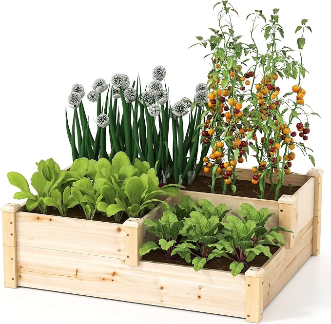 S AFSTAR 3-Tier Raised Garden Bed, Outdoor Elevated Planter Box for Vegetable Fruit Herb Flower Solid Fir Wood Planter Kit with Open-Ended Base, Gardening Planter for Garden Yard Lawn Backyard