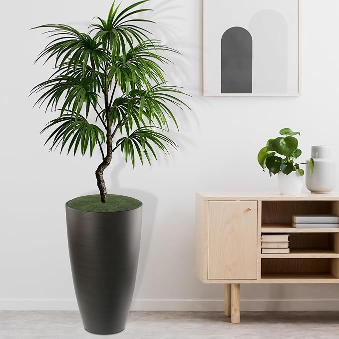 2 Packs 21 inch Tall Planter, Indoor Outdoor Round Planter for Porch, Large Plant Pot with Drainage Hole for Home Garden Front Door, Modern Decorative Pots for Plants (Dark Brown)