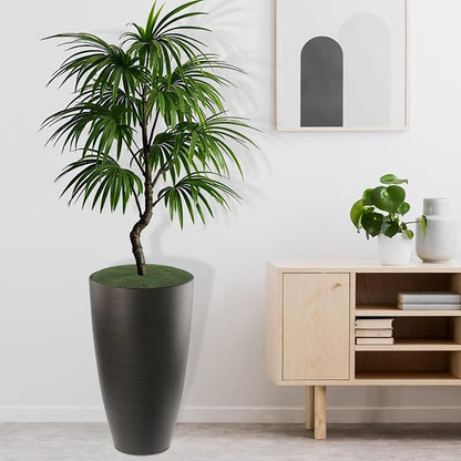 2 Packs 21 inch Tall Planter, Indoor Outdoor Round Planter for Porch, Large Plant Pot with Drainage Hole for Home Garden Front Door, Modern Decorative Pots for Plants (Dark Brown)