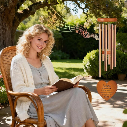 Sister Gift, Sisters Forever Quote Wind Chimes for Outside, Floral Heart Design Windchime for Home Garden Patio Yard Decor