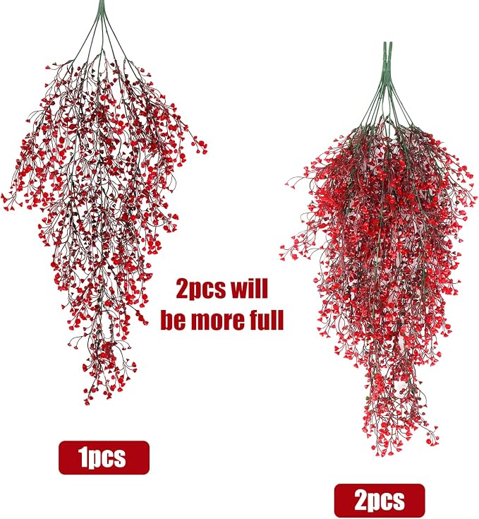 RECUTMS 4 Pcs Faux Hanging Vines Ferns Artificial Hanging Plants Fake Ivy Wall Plants Decoration for Summer Indoor Outdoor Patio Garden Wedding Graduation Balcony Christmas Party Home(Red)