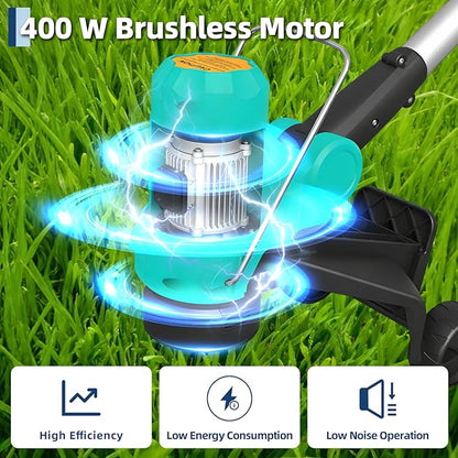 Garvee String Trimmer Cordless - Weed Wacker Battery Powered Electric Weed Trimmer with 2x2.0Ah Batteries, 12" Grass Cutter Auto Line Feed, Lawn Trimmer with 8 Pcs Spools, Lightweight Edger Lawn Tool