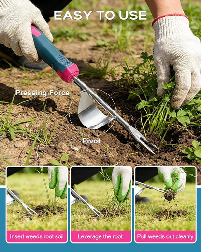 2026 Upgraded Weed Puller Tool Set, Stainless Steel Garden Weed Pullers & Hand Weeder Tool for Cracks, Crevices & Driveways, Ergonomic Non-Slip Handle Weed Remover & Crack Weeder Tool Kit