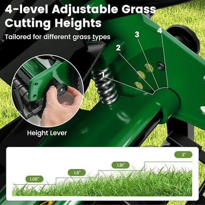 Goplus Manual Lawn Mower, 14 Inch 5-Blade Walk-Behind Cordless Grass Cutter with 7 Gallon Removable Grass Collect Bag, Adjustable Cutting Heights, Push Reel Lawn Mower for Yard, Garden
