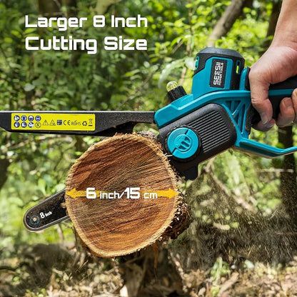 SEESII Flagship 8-Inch Cordless Mini Chainsaw, Upgraded Brushless Motor | Electric Chainsaw with 2×4000mAh Batteries, Tool-Free Chain Tension & Oiler, Handheld Saw for Fast Tree Branch Cutting