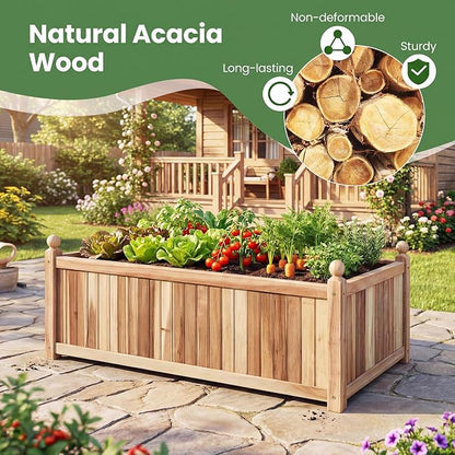 Giantex Acacia Wood Raised Garden Beds Set of 2, 44"x23"x16" Rectangular Planter Box w/Black Liner for Vegetable Flower Herb Fruit, Easy Assembly, Outdoor Planting Bed for Backyard, Garden, Lawn