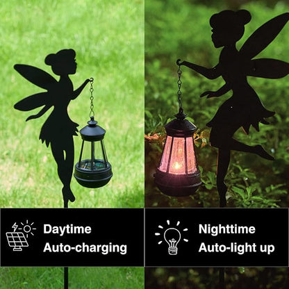 Solar Fairy Garden Accessories Outdoor 1 Pair - Metal Stakes Decorative Figurines Housewarming Ornament for Patio, Lawn, Yard, Pathway - Unique Gift Ideas for Mom Grandma (Type B Color-Shifting)