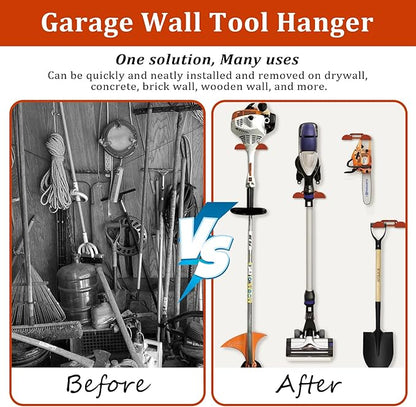 Weed Eater Hanger, Heavy Duty Trimmer Wall Mount Rack for Garage Tool Storage, Metal Weed Wacker Holder Organizer for Grass Trimmer, Blower & Garden Power Tools, Shed Wall Mount Bracket(Orange-2pack)