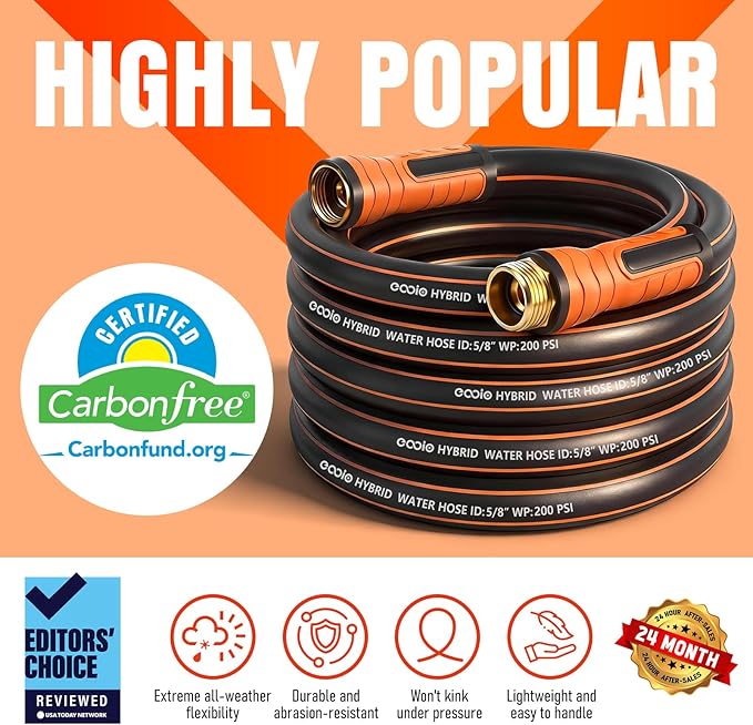 Garden Hose 3ft x 5/8", Heavy Duty Water Hose, Flexible and Durable, Kink Resistant Lightweight Hybrid Hose, Leakproof Yard Hose with Male to Female Fittings