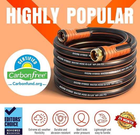 Garden Hose 75 ft x 5/8", Heavy Duty Water Hose, Flexible and Durable, Kink Resistant Lightweight Hybrid Hose, Leakproof Yard Hose with Male to Female Fittings