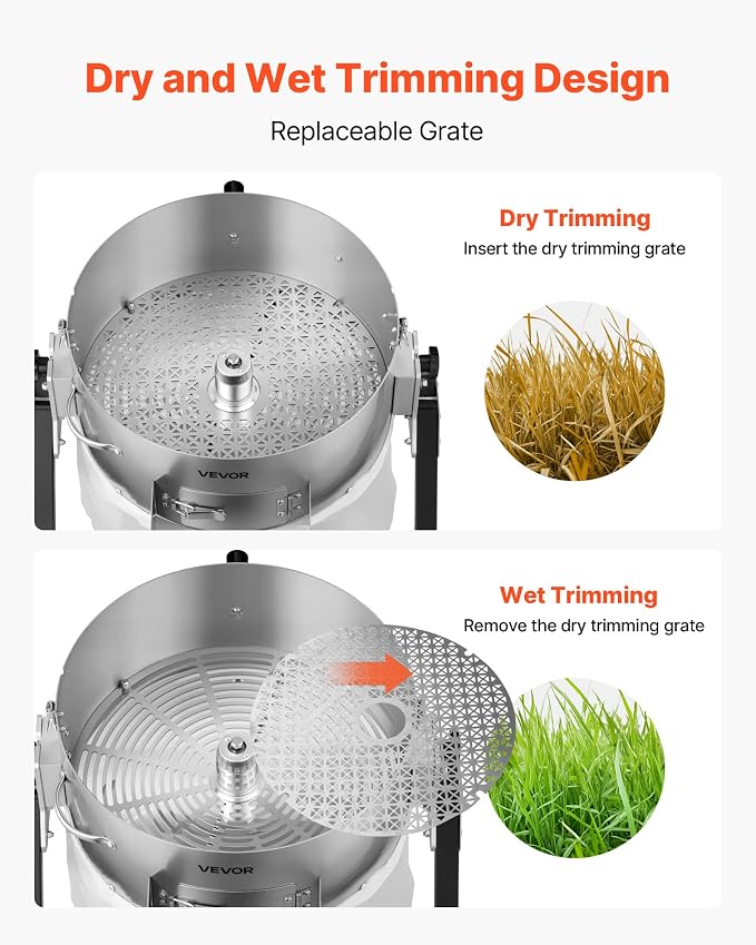 VEVOR Electric Bud Leaf Trimmer, 2-in-1 Manual & Electric, 16 in Bud Trimmer with Sharp Stainless Steel Blades, Bracket Type Wet Dry Hydroponic Cutting Machine with Dry Grate, for Plant Buds Flowers