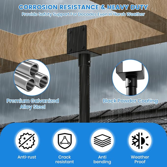 2 Pc 3.6" Heavy Duty Saddle Roof Riser Brackets for Patio Pergolas, 18" High Roof Riser, Adjustable Patio Roof Riser, Black Powder-Coated Fit 4x4, 4x6 Lumber for Patio Gazebos/Balconies