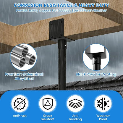 2 Pc 3.6" Heavy Duty Saddle Roof Riser Brackets for Patio Pergolas, 18" High Roof Riser, Adjustable Patio Roof Riser, Black Powder-Coated Fit 4x4, 4x6 Lumber for Patio Gazebos/Balconies