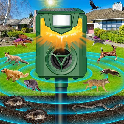 Squirrel Repellent,2026 Upgrade Deer Repellent Devices,Cat Repellent Outdoor,Racoon Repellent Outdoor with Motion Sensor & Flame Light,Waterproof Rabbit Repellent,Repel,Deer,Rabbit,Skunk,Dog,Cat