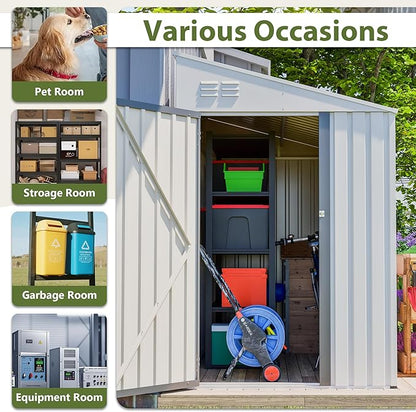 YOPTO 4×7 FT Outdoor Metal Storage Shed,Heavy-Duty Lean to Storage Shed with Lockable Door and Reinforced Beams,All Weather Waterproof Storage House W/2 Air Vents,for Backyard,Patio,Lawn,White