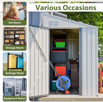 YOPTO 4x7 FT Lean to Storage Shed, Outdoor Metal Wall Side Storage Sheds with Lockable Door,Small Garden Tool Shed for Backayrd, Patio,Lawn,Easy Assembly,White