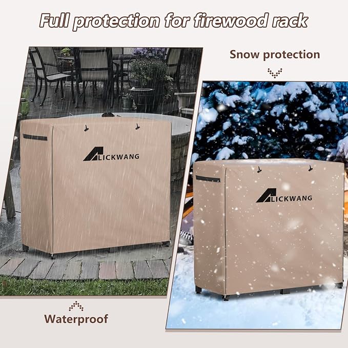 34Inch Firewood Rack Cover,Heavy Duty 600D Waterproof Outdoor Firewood Storage Rack Cover,All Weather Protection Outdoor Firewood Rac Cover.14 D x 34" W x 31" H. Khaki(Cover Only)