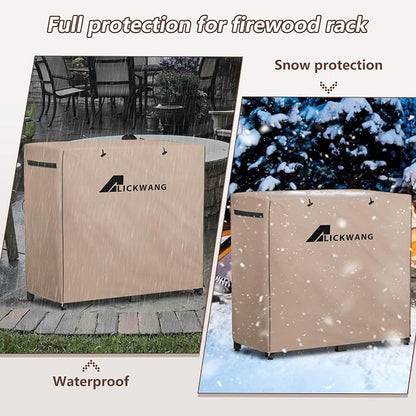 34Inch Firewood Rack Cover,Heavy Duty 600D Waterproof Outdoor Firewood Storage Rack Cover,All Weather Protection Outdoor Firewood Rac Cover.14 D x 34" W x 31" H. Khaki(Cover Only)