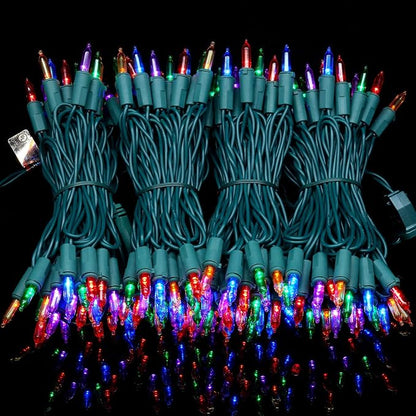 YULETIME 200 Multicolor LED Christmas Lights, 66 ft Green Wire String Light | Stay Lit, End-to-End Connectable, UL Certified, Commercial Grade, 1-Strand 200 Lights, 4" Spacing