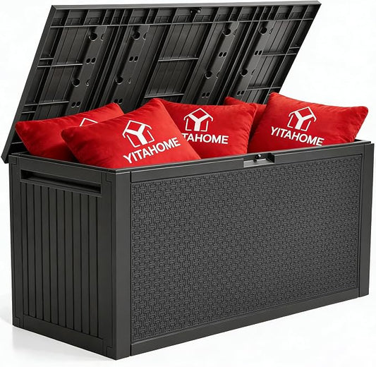YITAHOME 95 Gallon Large Outdoor Deck Box | Lockable Waterproof Resin Storage Box with Handles, Weatherproof & UV Resistant, Patio Garden Tool Container for Outdoor