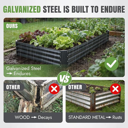INNO STAGE 2 Pcs 8×4×1ft Galvanized Raised Garden Bed Kit, Galvanized Planter Raised Garden Boxes Outdoor, Large Metal Raised Garden Beds for Vegetables, Flowers, Herbs, and Succulents, Grey