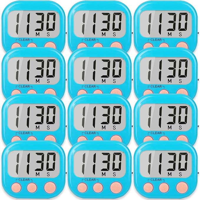 12 Pack Kitchen Timers Loud Ring Digital Timers for Cooking Magnetic Blue