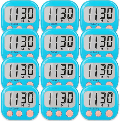 12 Pack Kitchen Timers Loud Ring Digital Timers for Cooking Magnetic Blue
