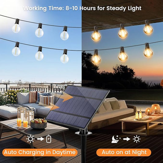 OHLUX 35FT Solar String Lights Outdoor, Waterproof Solar Patio Lights with Remote, 17 Shatterproof LED Filament G40 Globe Bulbs, 2200K Soft White, Dimmable Outside Hanging Light for Backyard Deck
