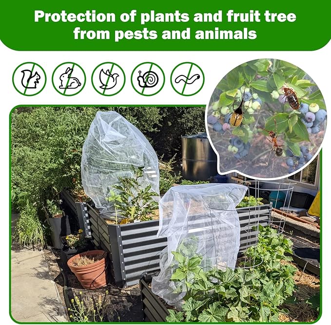 2 PCS Large Fruits Tree Netting Cover for Garden 2.6 x 3.3 ft Garden Insect Bird Barrier Plant Netting for Tomato Blueberry Bush Netting Covers Deer Cicada Netting Cover Bag with Drawstring