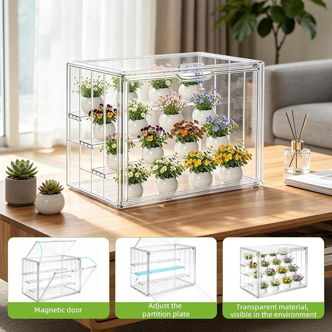 Mini Greenhouse Indoor with Magnetic Door, M-4tier-2door-1pcs | Dual-Door Design, Easy Access, Great Heat & Moisture Retention, Adjustable Ventilation, Grows Well in Varied Conditions