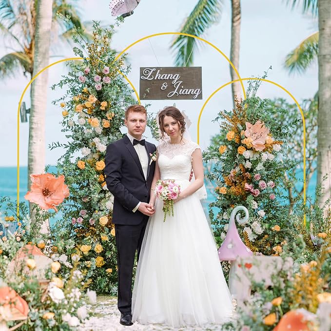 Wokceer Wedding Arch Backdrop Stand 8FT, 7.2FT, 6.6FT Set of 3 Gold Metal Arch Backdrop Stand for Wedding Ceremony Baby Shower Birthday Party Garden Floral Balloon Arch Decoration