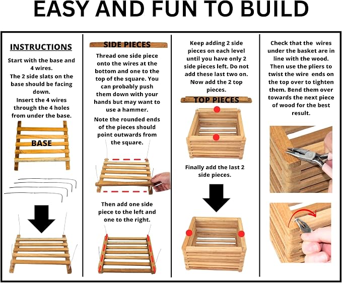 Orchid Basket Making Kit for 3 Strong 12 Inches Wide Hanging Orchid Baskets for Outdoors with Hangers, for Orchids, Staghorn Ferns, Handmade Rustic Wood Vanda Baskets, Staghorn Fern Mount