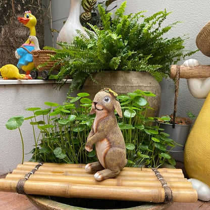 Lonyin Bunny Indoor/Outdoor Garden Statue Rabbit Figurines Yard Statues | Weatherproof Flower Bunny for Yard Patio Lawn Easter Decor Birthday Housewarming Gifts for Mom Women Garden Lovers,Resin 7In